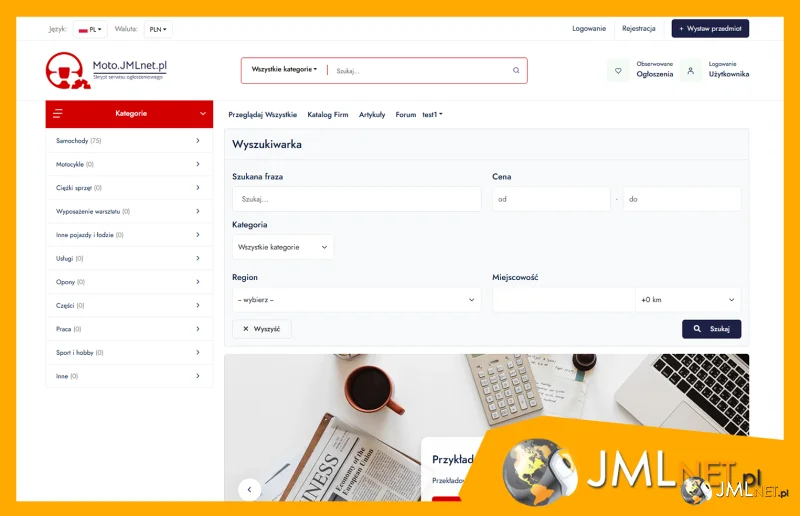 Serwis Moto Ogłoszenia 2.0 / Multilang / RWD / Aplikacja PWA